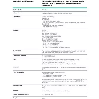 HPE Aruba Networking AP-515 (RW) dvostruki radio 4x4/2x2 802.11ax interne antene Unified Campus AP RENEW Q9H62A