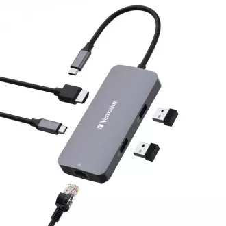 VERBATIM Hub USB-C Pro Multiport 5 Port, 2x USB 3.2, 1x USB-C, HDMI, RJ45, sivi