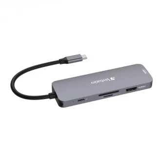 VERBATIM Hub USB-C Pro Multiport 8 Port, 3x USB 3.2, 1x USB-C, 2xHDMI, microSD/SD, sivi