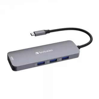 VERBATIM Hub USB-C Pro Multiport 8 Port, 3x USB 3.2, 1x USB-C, 2xHDMI, microSD/SD, sivi