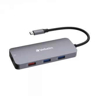 VERBATIM Hub USB-C Pro Multiport 9 Port, 3x USB 3.2, 2x USB-C, HDMI, RJ45, microSD/SD, sivi VERBATIM Hub USB-C Pro Multiport 9 Port, 3x USB 3.2, 2x USB-C, HDMI, RJ45, microSD/SD, sivi