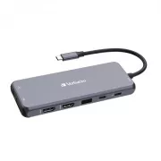 VERBATIM Hub USB-C Pro Multiport 14 Port, 5x USB-A, 2x USB-C, 2x HDMI, 1xVGA, RJ45, 3,5 mm Jack audio, microSD/SD, sivi