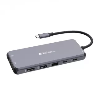 VERBATIM Hub USB-C Pro Multiport 14 Port, 5x USB-A, 2x USB-C, 2x HDMI, 1xVGA, RJ45, 3,5 mm Jack audio, microSD/SD, sivi
