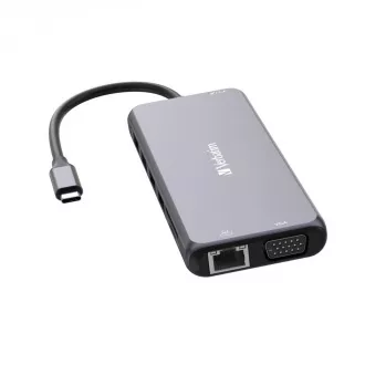 VERBATIM Hub USB-C Pro Multiport 14 Port, 5x USB-A, 2x USB-C, 2x HDMI, 1xVGA, RJ45, 3,5 mm Jack audio, microSD/SD, sivi