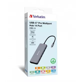 VERBATIM Hub USB-C Pro Multiport 14 Port, 5x USB-A, 2x USB-C, 2x HDMI, 1xVGA, RJ45, 3,5 mm Jack audio, microSD/SD, sivi