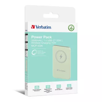 VERBATIM Power bank Charge 'n' Go, magnetski, 5000 mAh, USB-C, zeleni