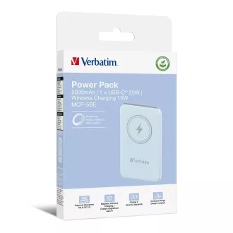 VERBATIM Power bank Charge 'n' Go, magnetski, 5000 mAh, USB-C, plavi