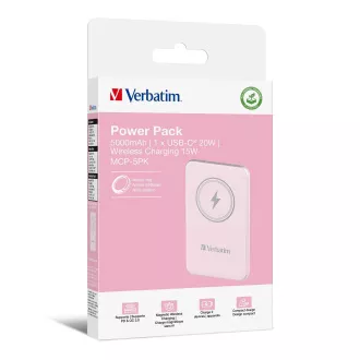 VERBATIM Power bank Charge 'n' Go, Magnetic, 5000 mAh, USB-C, Pink