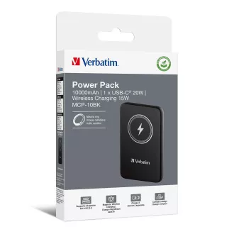 VERBATIM Powerbank Charge 'n' Go, magnetski, 10000 mAh, USB-C, crni