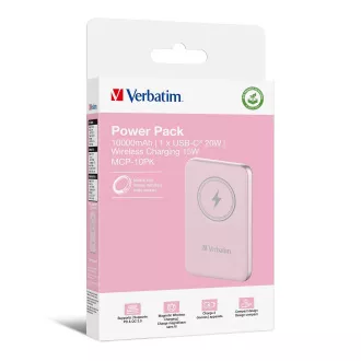 VERBATIM Powerbank Charge 'n' Go, magnetski, 10000 mAh, USB-C, ružičasti