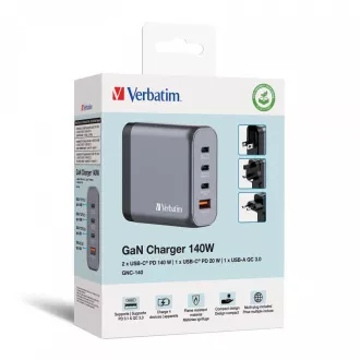 VERBATIM GaN mrežni punjač GNC-100, 100W, 3x USB-C, 1x USB