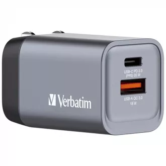 VERBATIM GaN mrežni punjač GNC-35, 35W, 1x USB-C, 1x USB