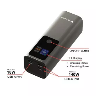 VERBATIM Power bank Charge 'n' Go, 27000 mAh, 2x USB-C 140W, 1x USB-A 18W, siva