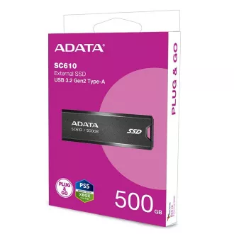 ADATA vanjski SSD 500GB SC610, USB-A 3.2, crni