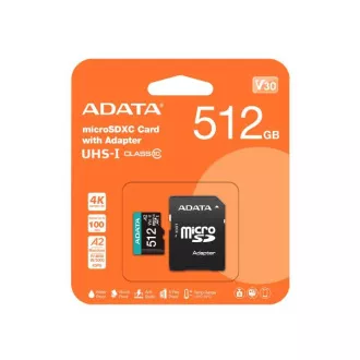 ADATA MicroSDXC kartica 512GB Premier Pro UHS-I V30S (R:100/W:80 MB/s) + SD adapter