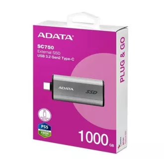 ADATA vanjski SSD 1TB SC750, USB-C 3.2 Gen2, crni