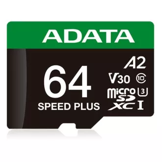 ADATA MicroSDXC kartica 64GB Speed Plus, U3, C10, A2, V30 (R:160/W:140 MB/s) + SD adapter