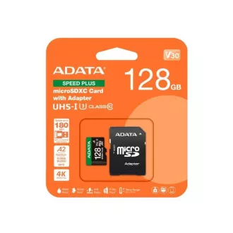ADATA MicroSDXC kartica 128GB Speed Plus, U3, C10, A2, V30 (R:180/W:160 MB/s) + SD adapter