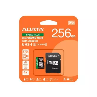 ADATA MicroSDXC kartica 256GB Speed Plus, U3, C10, A2, V30 (R:180/W:160 MB/s) + SD adapter