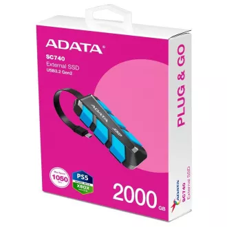ADATA vanjski SSD 2TB SC740, USB-C 3.2 Gen2, crno-plavi