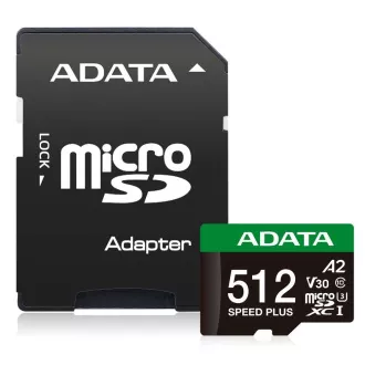 ADATA MicroSDXC kartica 512GB Speed Plus, U3, C10, A2, V30 (R:180/W:160 MB/s) + SD adapter