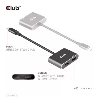 Club3D čvorište MST (Multi Stream Transport) USB3.2 Gen2 Type-C (DP Alt-Mode) na DisplayPort + HDMI 4K60Hz (M/Ž) Club3D čvorište MST (Multi Stream Transport) USB3.2 Gen2 Type-C (DP Alt-Mode) na DisplayPort + HDMI 4K60Hz (M/Ž)