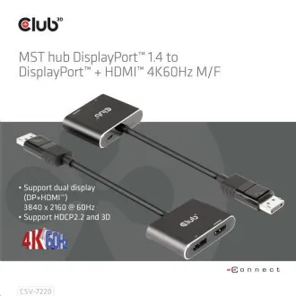 Club3D čvorište MST (Multi Stream Transport) DisplayPort 1.4 na DisplayPort + HDMI 4K60Hz (M/Ž) Club3D čvorište MST (Multi Stream Transport) DisplayPort 1.4 na DisplayPort + HDMI 4K60Hz (M/Ž)