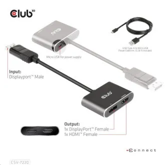 Club3D čvorište MST (Multi Stream Transport) DisplayPort 1.4 na DisplayPort + HDMI 4K60Hz (M/Ž) Club3D čvorište MST (Multi Stream Transport) DisplayPort 1.4 na DisplayPort + HDMI 4K60Hz (M/Ž)