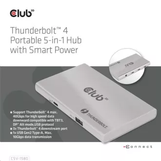 Club3D hub Thunderbolt 4 prijenosni 5-u-1 hub sa pametnim napajanjem