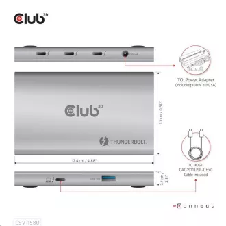 Club3D hub Thunderbolt 4 prijenosni 5-u-1 hub sa pametnim napajanjem