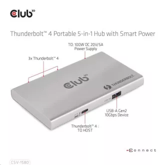 Club3D hub Thunderbolt 4 prijenosni 5-u-1 hub sa pametnim napajanjem