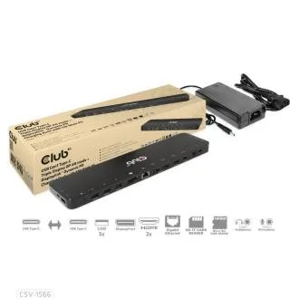 Club3D USB-C priključna stanica 12v1, 1xDP, 2xHDMI, 1xUSB-C, 5xUSB, 1xRJ45, 1x3.5mm, čitač SD kartica, crna