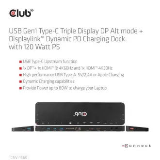 Club3D USB-C priključna stanica 12v1, 1xDP, 2xHDMI, 1xUSB-C, 5xUSB, 1xRJ45, 1x3.5mm, čitač SD kartica, crna
