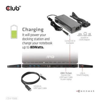 Club3D USB-C priključna stanica 12v1, 1xDP, 2xHDMI, 1xUSB-C, 5xUSB, 1xRJ45, 1x3.5mm, čitač SD kartica, crna