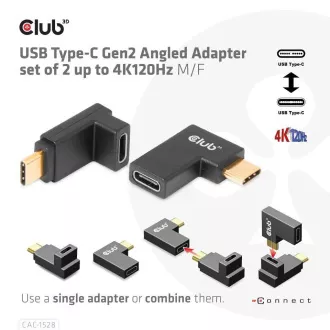 Club3D USB-C Gen2 kutni adapter set od 2, 4K120Hz, 240W, (M/Ž)