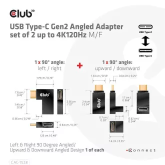 Club3D USB-C Gen2 kutni adapter set od 2, 4K120Hz, 240W, (M/Ž)