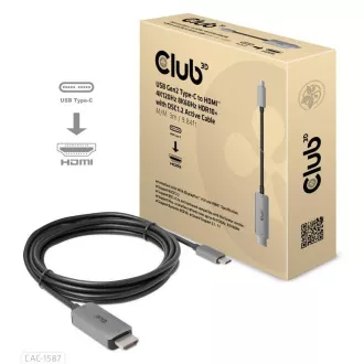 Club3D USB-C na HDMI kabel, 4K120Hz 8K60Hz HDR10 s DSC1.2, aktivni kabel, M/M, 3m Club3D USB-C na HDMI kabel, 4K120Hz 8K60Hz HDR10 s DSC1.2, aktivni kabel, M/M, 3m