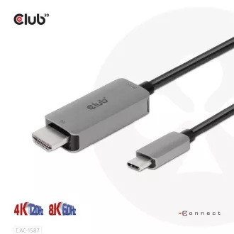 Club3D USB-C na HDMI kabel, 4K120Hz 8K60Hz HDR10 s DSC1.2, aktivni kabel, M/M, 3m Club3D USB-C na HDMI kabel, 4K120Hz 8K60Hz HDR10 s DSC1.2, aktivni kabel, M/M, 3m