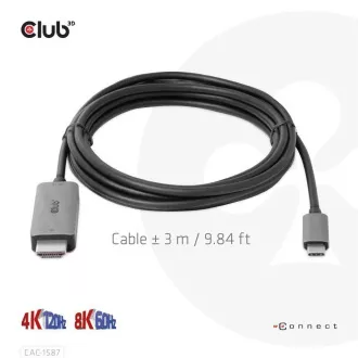 Club3D USB-C na HDMI kabel, 4K120Hz 8K60Hz HDR10 s DSC1.2, aktivni kabel, M/M, 3m Club3D USB-C na HDMI kabel, 4K120Hz 8K60Hz HDR10 s DSC1.2, aktivni kabel, M/M, 3m