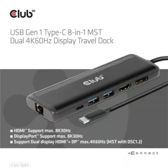 Club 3D USB-C 8-u-1 priključna stanica, 1xDP, 1xHDMI, 1xUSB-C PD100W, 2xUSB, čitač SD kartica, siva Club 3D USB-C 8-u-1 priključna stanica, 1xDP, 1xHDMI, 1xUSB-C PD100W, 2xUSB, čitač SD kartica, siva