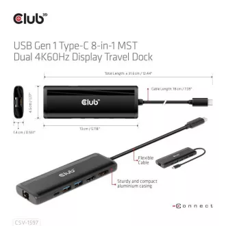 Club 3D USB-C 8-u-1 priključna stanica, 1xDP, 1xHDMI, 1xUSB-C PD100W, 2xUSB, čitač SD kartica, siva Club 3D USB-C 8-u-1 priključna stanica, 1xDP, 1xHDMI, 1xUSB-C PD100W, 2xUSB, čitač SD kartica, siva