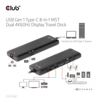 Club 3D USB-C 8-u-1 priključna stanica, 1xDP, 1xHDMI, 1xUSB-C PD100W, 2xUSB, čitač SD kartica, siva Club 3D USB-C 8-u-1 priključna stanica, 1xDP, 1xHDMI, 1xUSB-C PD100W, 2xUSB, čitač SD kartica, siva