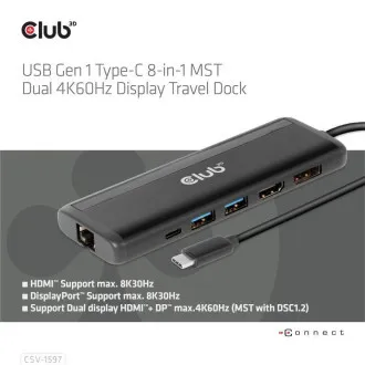 Club 3D USB-C 8-u-1 priključna stanica, 1xDP, 1xHDMI, 1xUSB-C PD100W, 2xUSB, čitač SD kartica, siva Club 3D USB-C 8-u-1 priključna stanica, 1xDP, 1xHDMI, 1xUSB-C PD100W, 2xUSB, čitač SD kartica, siva