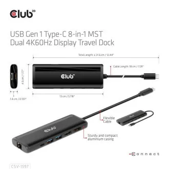 Club 3D USB-C 8-u-1 priključna stanica, 1xDP, 1xHDMI, 1xUSB-C PD100W, 2xUSB, čitač SD kartica, siva Club 3D USB-C 8-u-1 priključna stanica, 1xDP, 1xHDMI, 1xUSB-C PD100W, 2xUSB, čitač SD kartica, siva