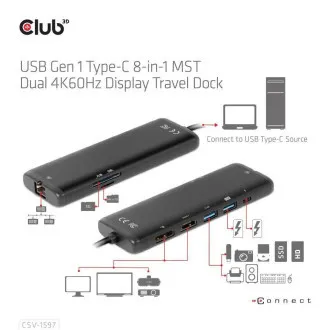 Club 3D USB-C 8-u-1 priključna stanica, 1xDP, 1xHDMI, 1xUSB-C PD100W, 2xUSB, čitač SD kartica, siva Club 3D USB-C 8-u-1 priključna stanica, 1xDP, 1xHDMI, 1xUSB-C PD100W, 2xUSB, čitač SD kartica, siva