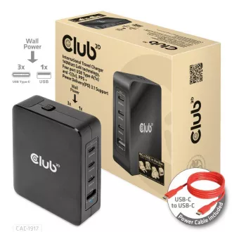 Club3D putni punjač 140W GaN tehnologija, 3xUSB-C, 1xUSB-A, PPS + PD 3.1 podrška