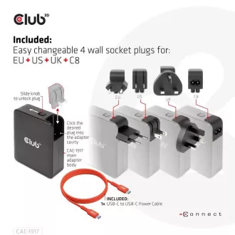 Club3D putni punjač 140W GaN tehnologija, 3xUSB-C, 1xUSB-A, PPS + PD 3.1 podrška