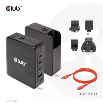 Club3D putni punjač 140W GaN tehnologija, 3xUSB-C, 1xUSB-A, PPS + PD 3.1 podrška