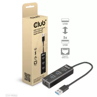 Club3D Hub, USB-A 3.2 Gen1 do 3x USB 3.1, Gigabit Ethernet