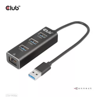 Club3D Hub, USB-A 3.2 Gen1 do 3x USB 3.1, Gigabit Ethernet